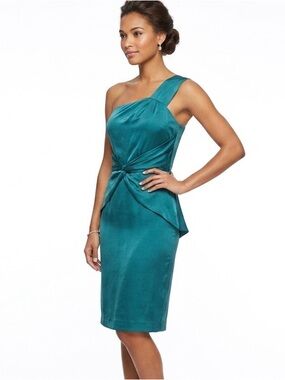 Banana Republic Silk One Shoulder Dress Teal Knot Detail Size 4